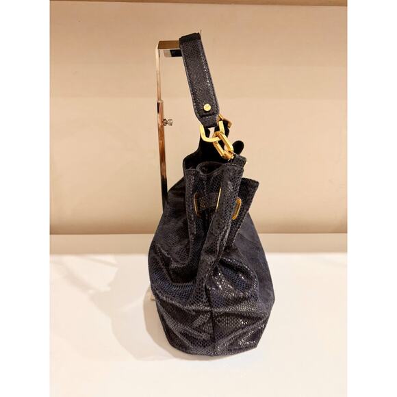 Tory Burch Snake Embossed Patent Leather Shoulder Hobo Handbag with Chain - Picture 3 of 13